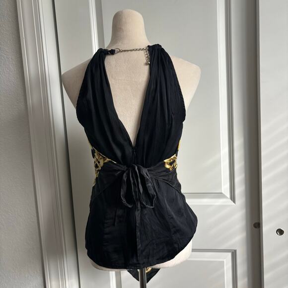Cache Vintage Versace Style Silk Scarf Halter Top
Chain Neck Black Gold Sz M - Picture 8 of 8